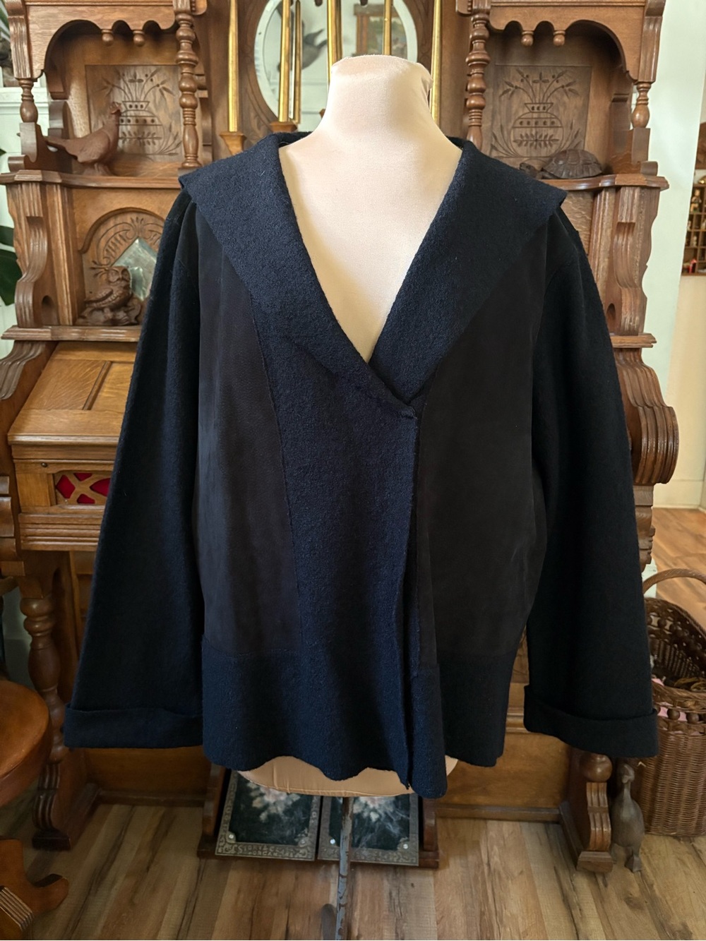 Genuine Leather and Wool Black Jacket